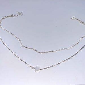Silver Layered Necklace with White Star Charm